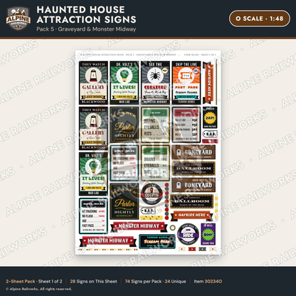 Alpine Railworks 30234O O Scale Haunted House Attraction Signs