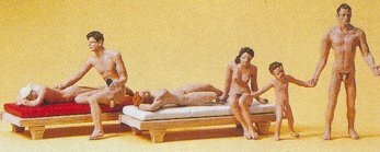 Preiser 10439 HO Scale Recreation -- Nude Bathers w/2 Lounges