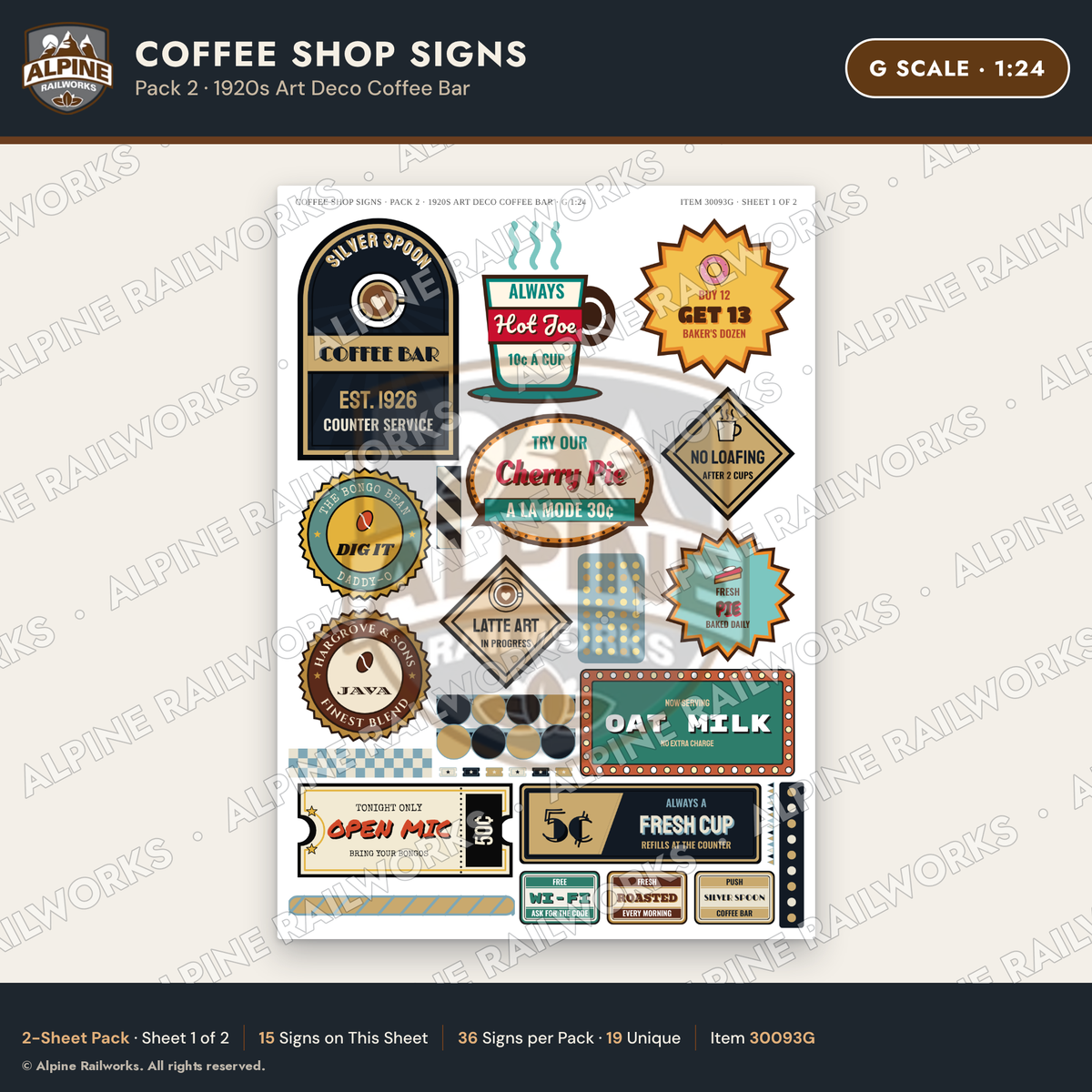 Alpine Railworks 30093G G Scale Coffee Shop Signs