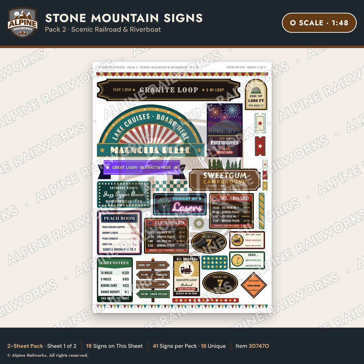 Alpine Railworks 30747O O Scale Tourist Signs - Stone Mountain
