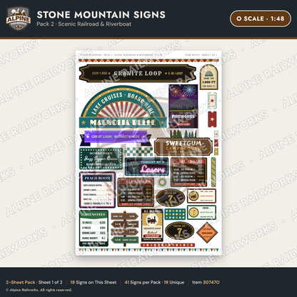Alpine Railworks 30747O O Scale Tourist Signs - Stone Mountain