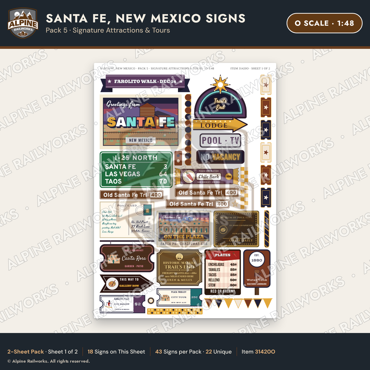 Alpine Railworks 31420O O Scale Santa Fe NM Signs - Attractions