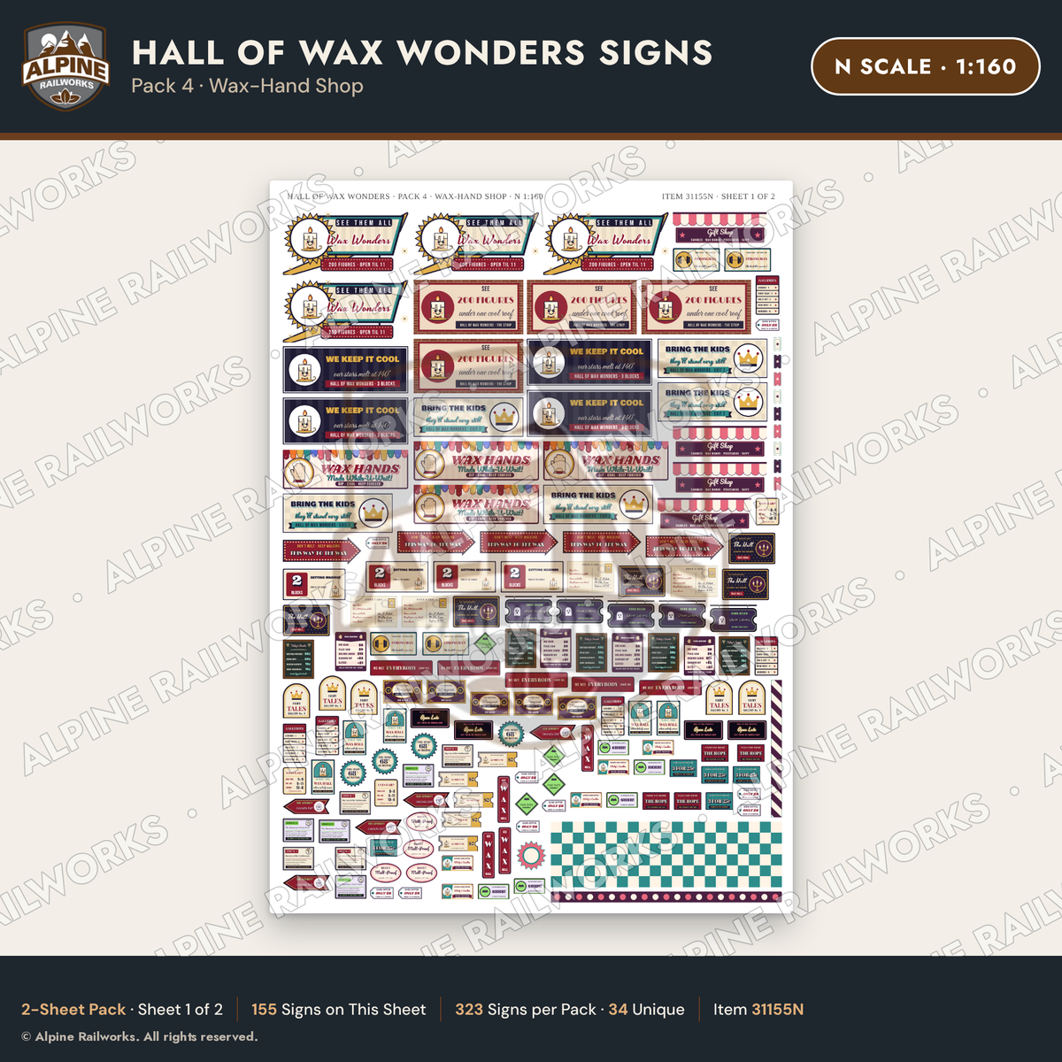 Alpine Railworks 31155N N Scale Roadside Attraction Signs - Wax Museum