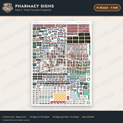 Alpine Railworks 30309N N Scale Pharmacy Signs