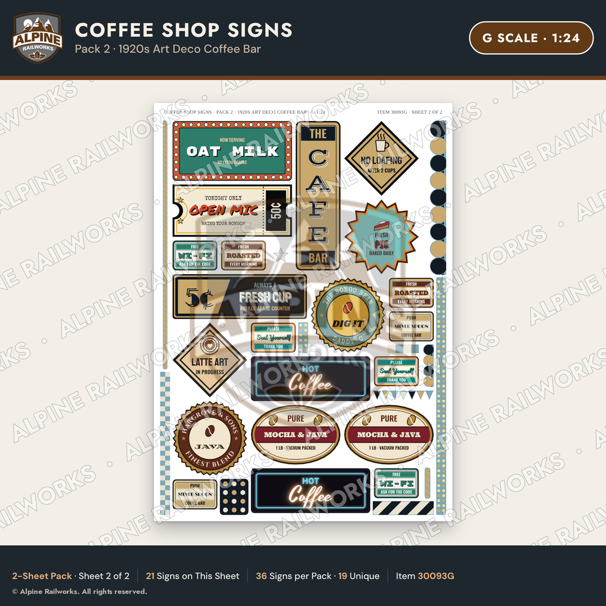 Alpine Railworks 30093G G Scale Coffee Shop Signs