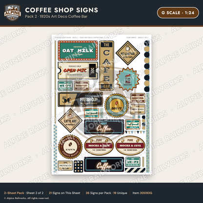 Alpine Railworks 30093G G Scale Coffee Shop Signs