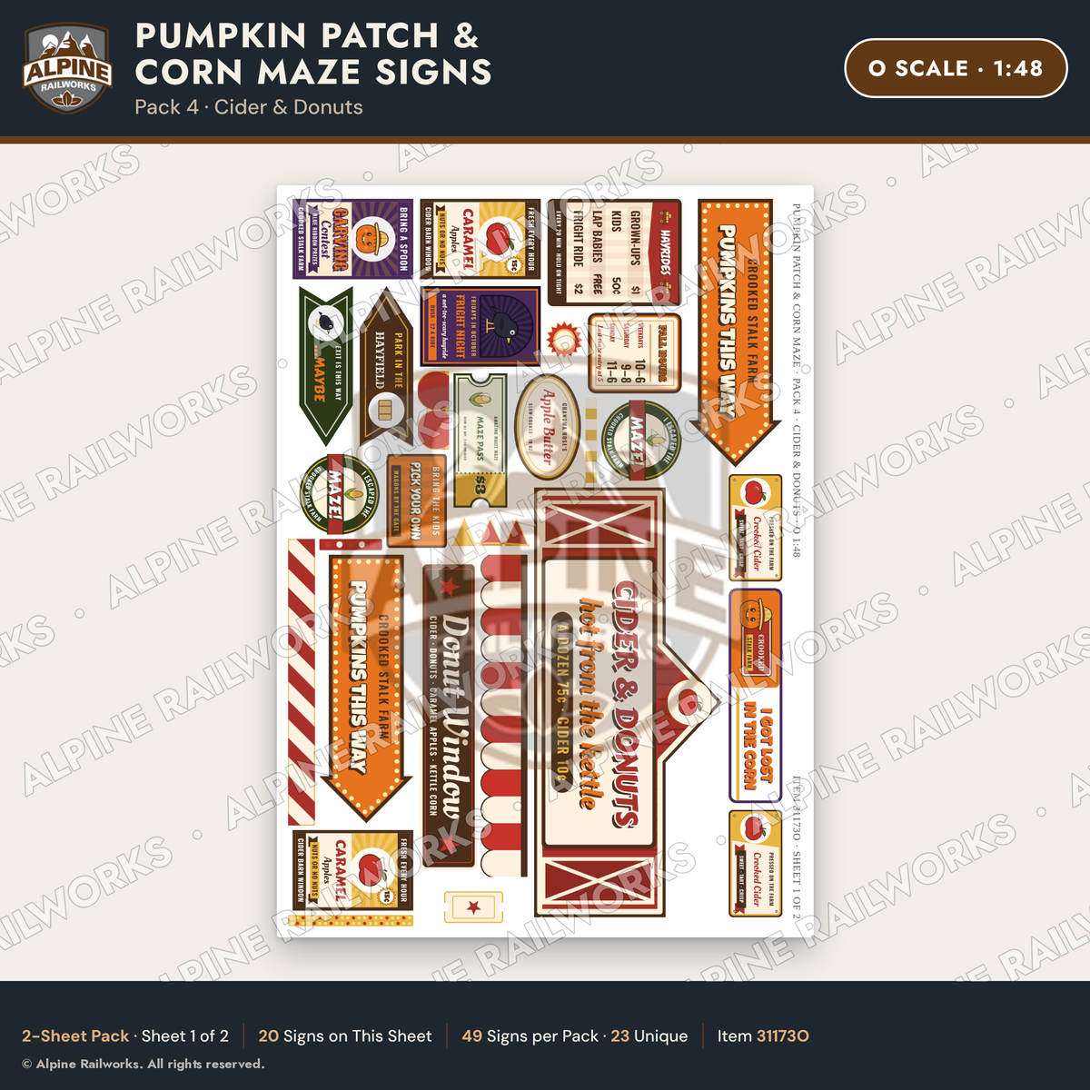 Alpine Railworks 31173O O Scale Farm Signs - Pumpkin Patch & Corn Maze