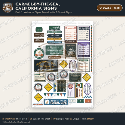 Alpine Railworks 31428O O Scale Carmel CA Signs - Welcome Signs