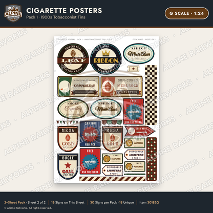 Alpine Railworks 30182G G Scale Cigarette Posters - Tobacconist Tins
