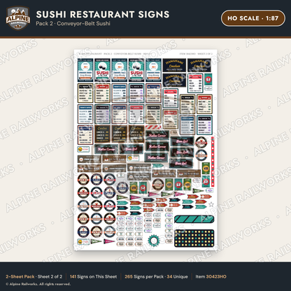 Alpine Railworks 30423HO HO Scale Sushi Restaurant Signs