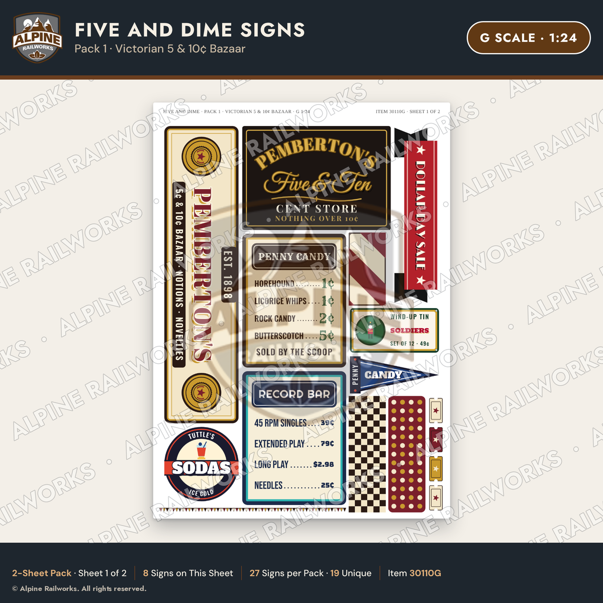 Alpine Railworks 30110G G Scale Five and Dime Signs - Victorian 5