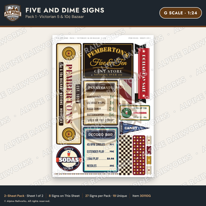 Alpine Railworks 30110G G Scale Five and Dime Signs - Victorian 5