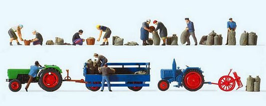 Preiser 13008 HO Scale Farm Machinery -- Potato Harvest Set w/ Accessories