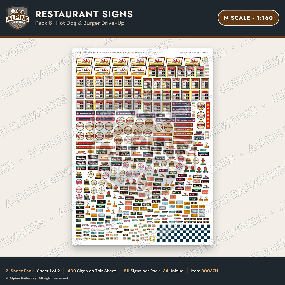 Alpine Railworks 30037N N Scale Restaurant Signs - Hot Dog
