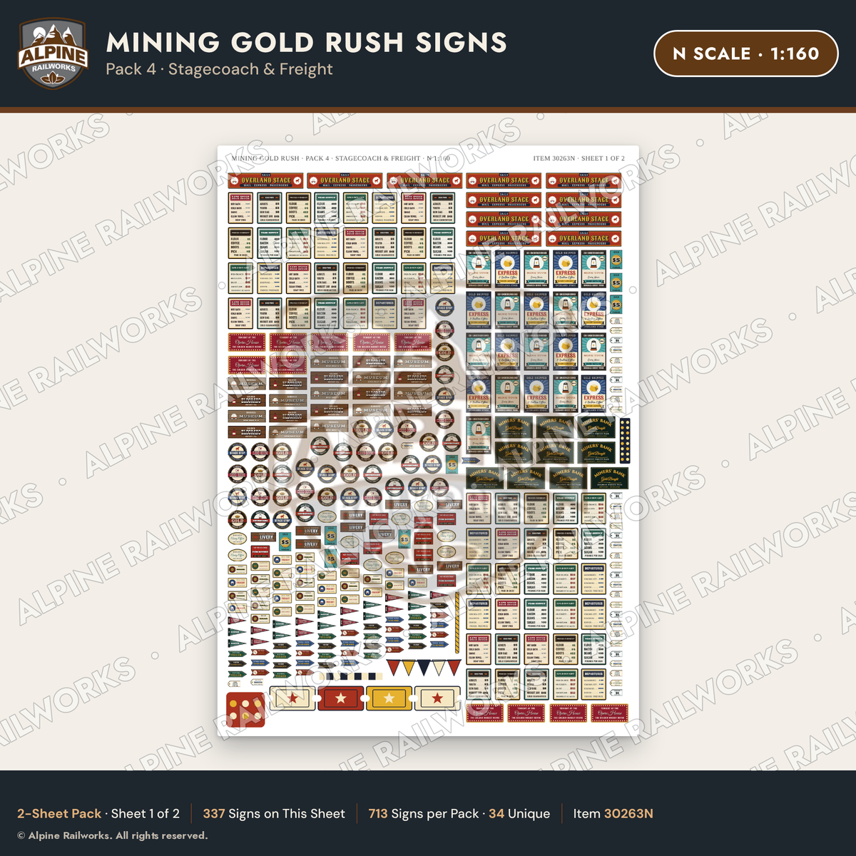 Alpine Railworks 30263N N Scale Mining Gold Rush Signs - Stagecoach