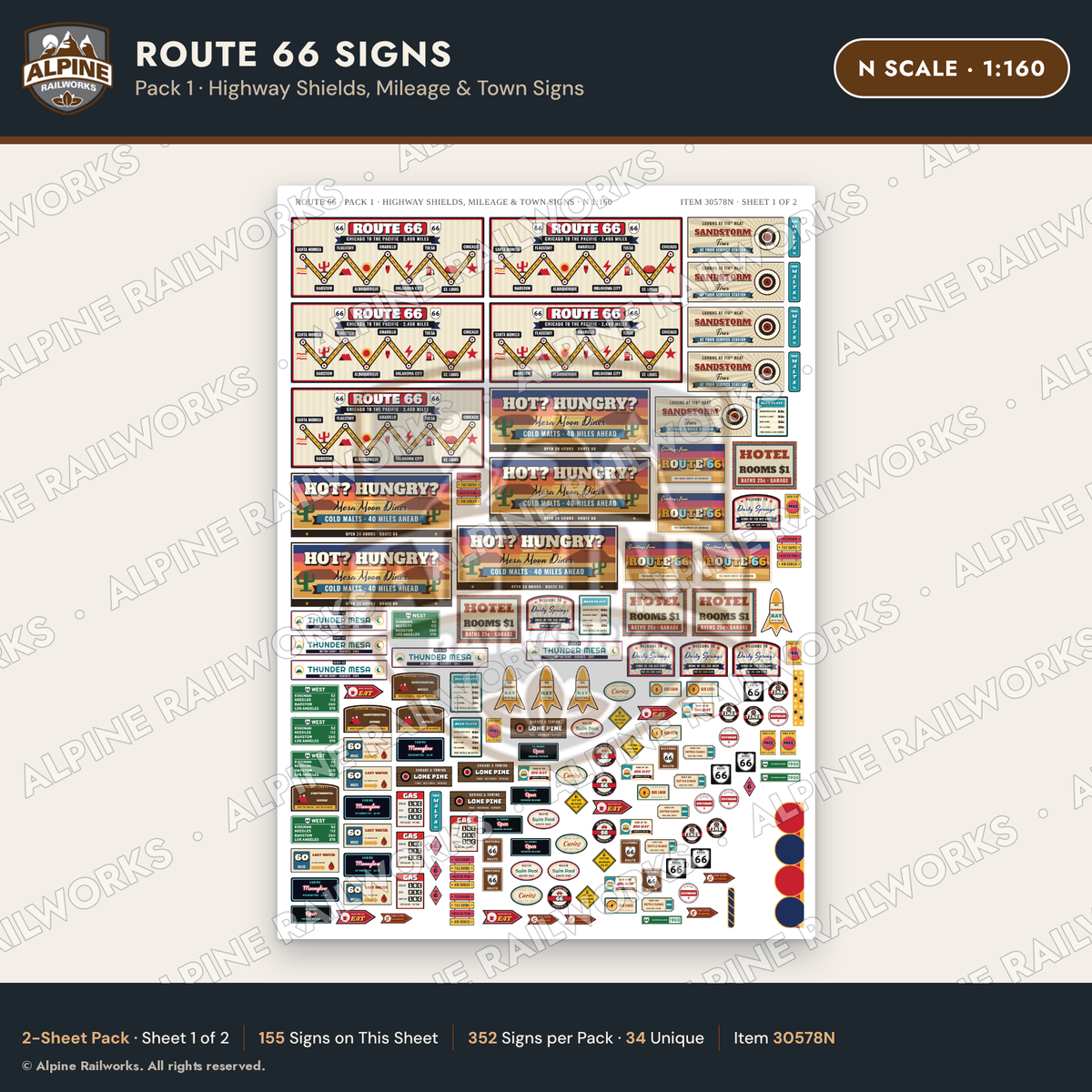 Alpine Railworks 30578N N Scale Route 66 Highway Signs