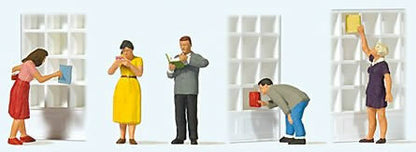 Preiser 10675 HO Scale At the Bookstore -- pkg(5) (Shelves Sold Separately)