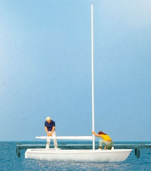 Preiser 10680 HO Scale Korsar Sailboat w/Sailors Unrigging the Sails