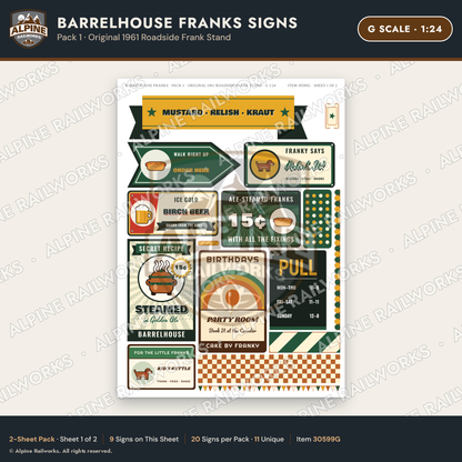 Alpine Railworks 30599G G Scale Fast Food Signs - Hot Dogs