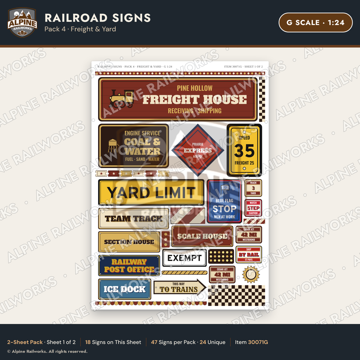 Alpine Railworks 30071G G Scale Railroad Signs - Freight & Yard