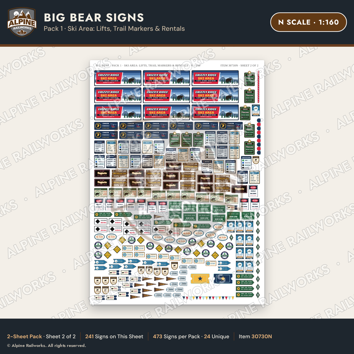 Alpine Railworks 30730N N Scale Tourist Signs - Big Bear Lake - Lifts