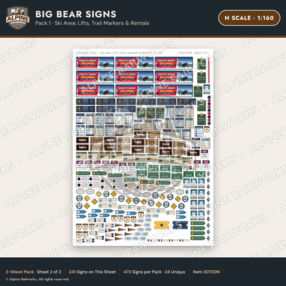 Alpine Railworks 30730N N Scale Tourist Signs - Big Bear Lake - Lifts