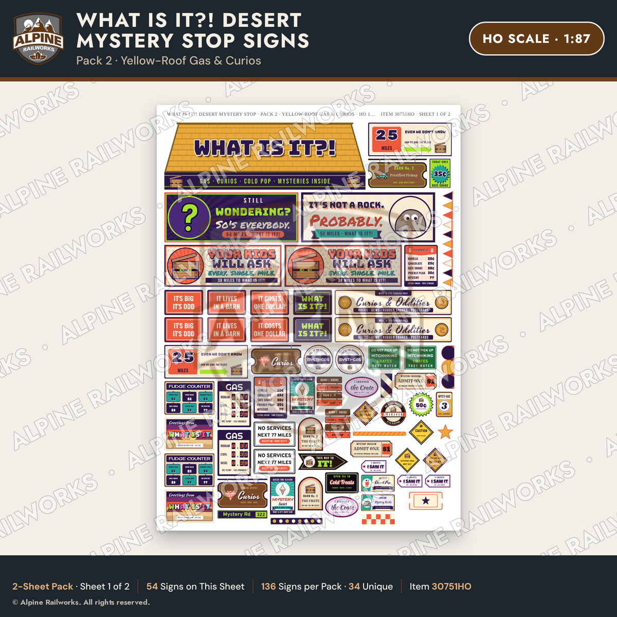 Alpine Railworks 30751HO HO Scale Roadside Signs - Desert Mystery Stop