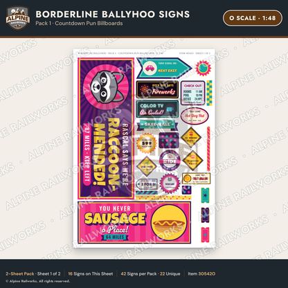 Alpine Railworks 30542O O Scale Roadside Signs - Border Tourist Stop
