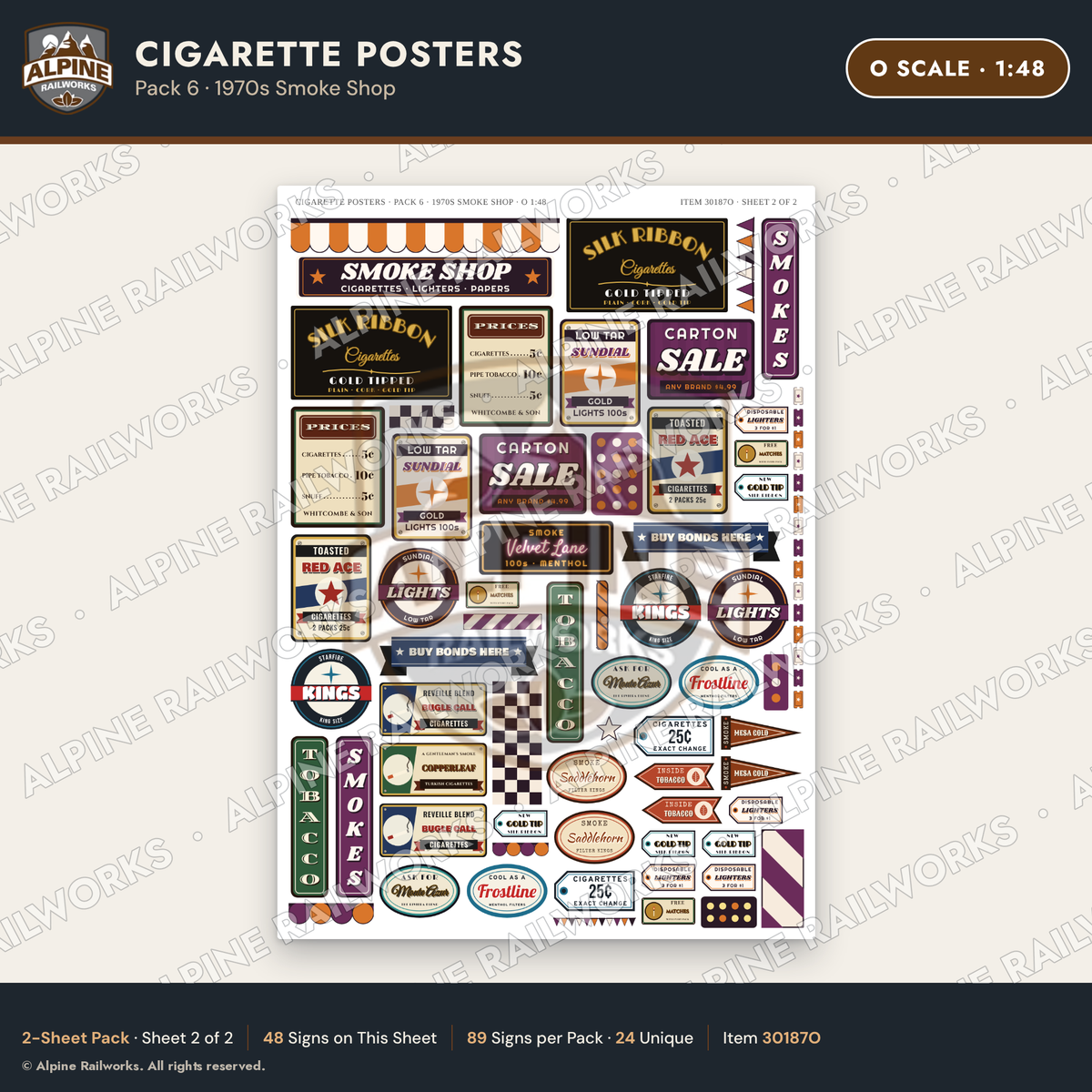 Alpine Railworks 30187O O Scale Cigarette Posters - 1970s Smoke Shop