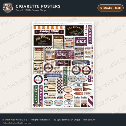 Alpine Railworks 30187O O Scale Cigarette Posters - 1970s Smoke Shop