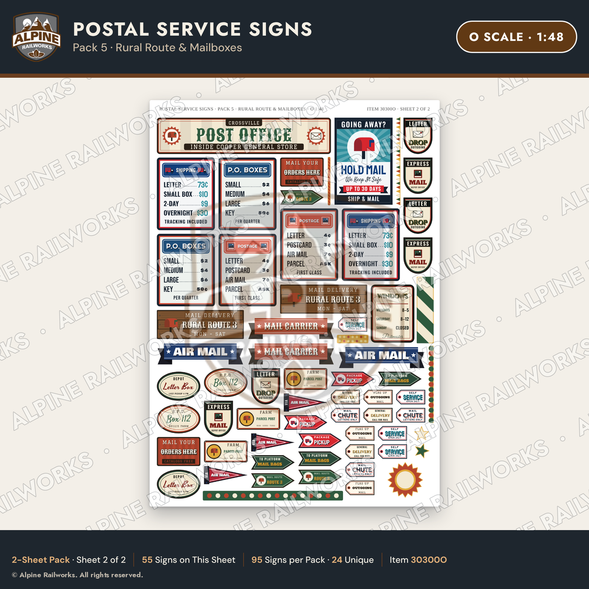 Alpine Railworks 30300O O Scale Postal Service Signs - Rural Route