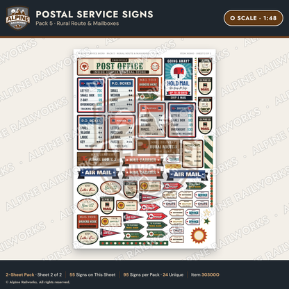 Alpine Railworks 30300O O Scale Postal Service Signs - Rural Route