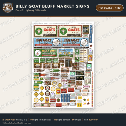 Alpine Railworks 30869HO HO Scale Roadside Signs - Goats on the Roof