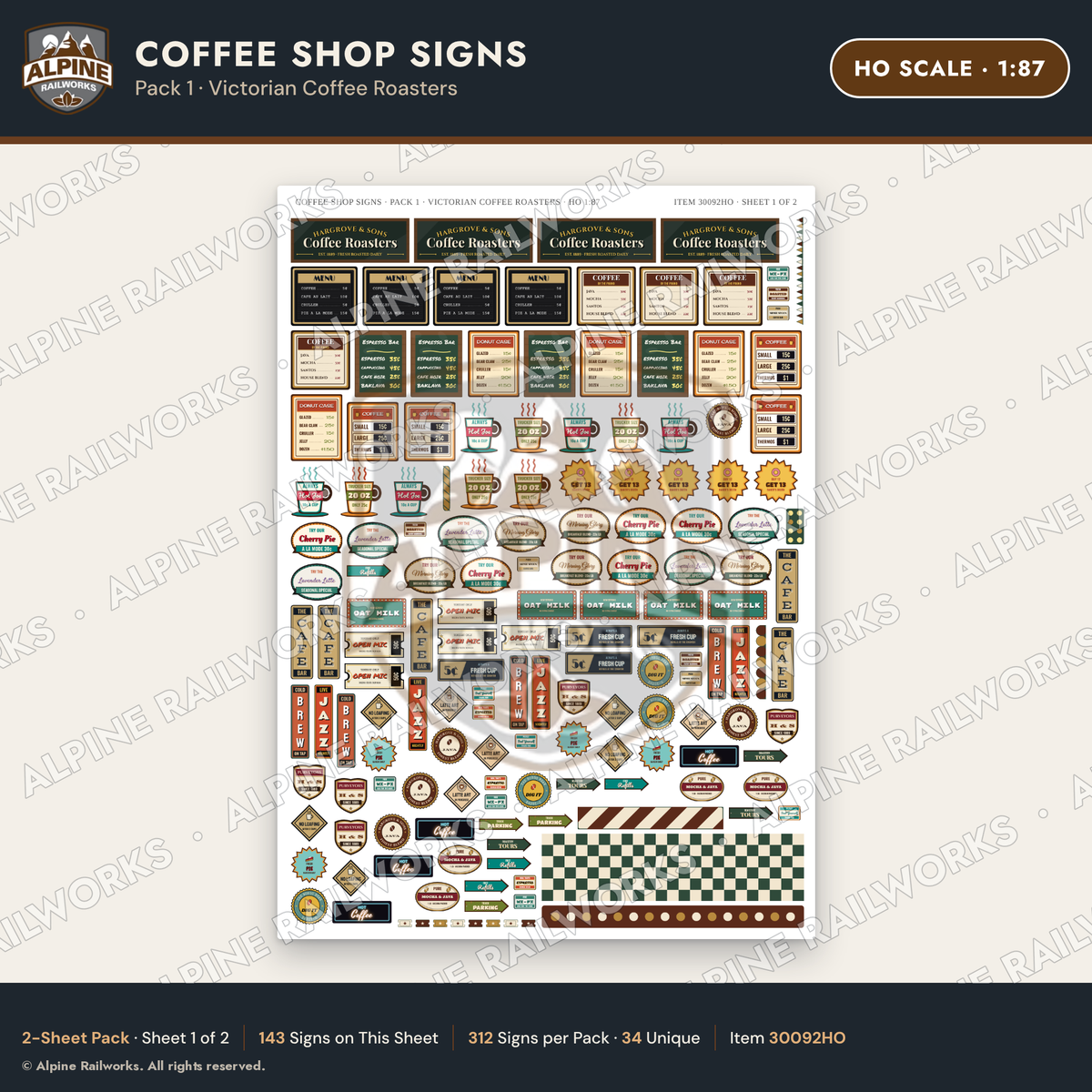 Alpine Railworks 30092HO HO Scale Coffee Shop Signs