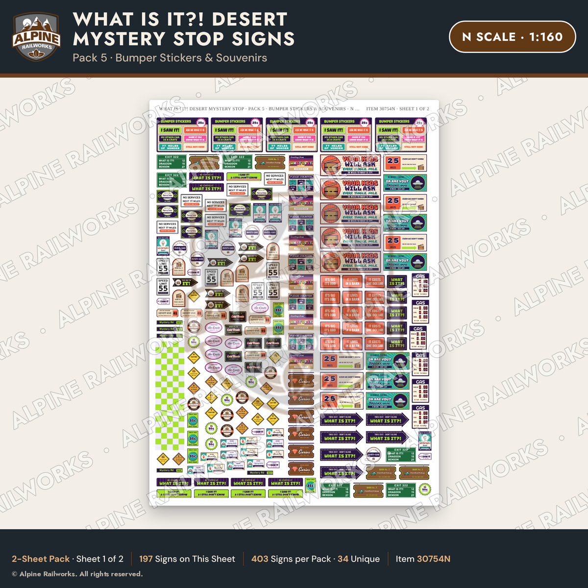 Alpine Railworks 30754N N Scale Roadside Signs - Desert Mystery Stop