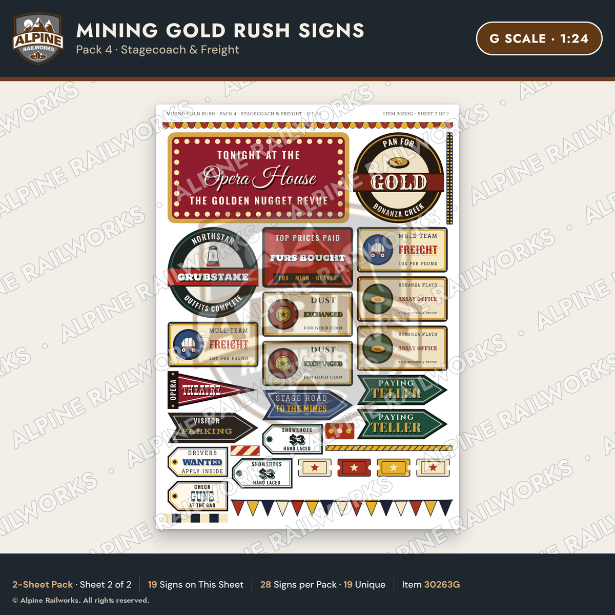Alpine Railworks 30263G G Scale Mining Gold Rush Signs - Stagecoach