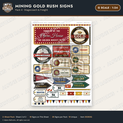Alpine Railworks 30263G G Scale Mining Gold Rush Signs - Stagecoach