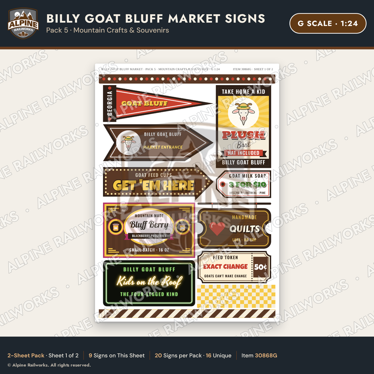 Alpine Railworks 30868G G Scale Roadside Signs - Goats on the Roof
