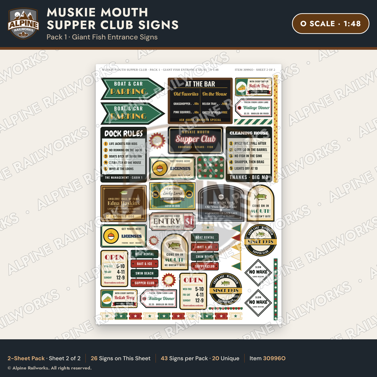 Alpine Railworks 30996O O Scale Roadside Attraction Signs - Giant Fish