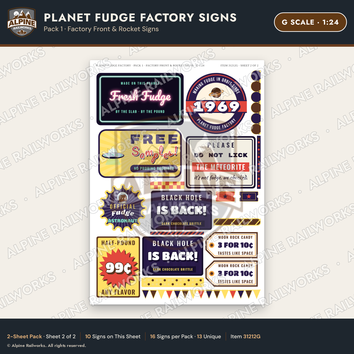 Alpine Railworks 31212G G Scale Fudge Factory Signs - Factory Front