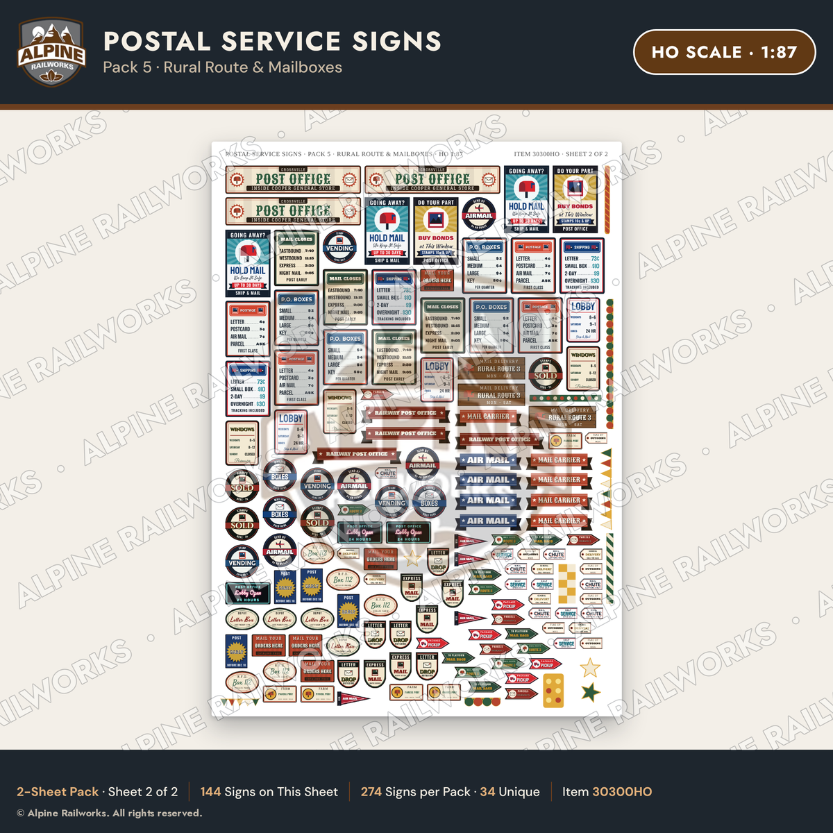 Alpine Railworks 30300HO HO Scale Postal Service Signs - Rural Route