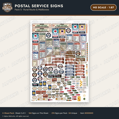 Alpine Railworks 30300HO HO Scale Postal Service Signs - Rural Route