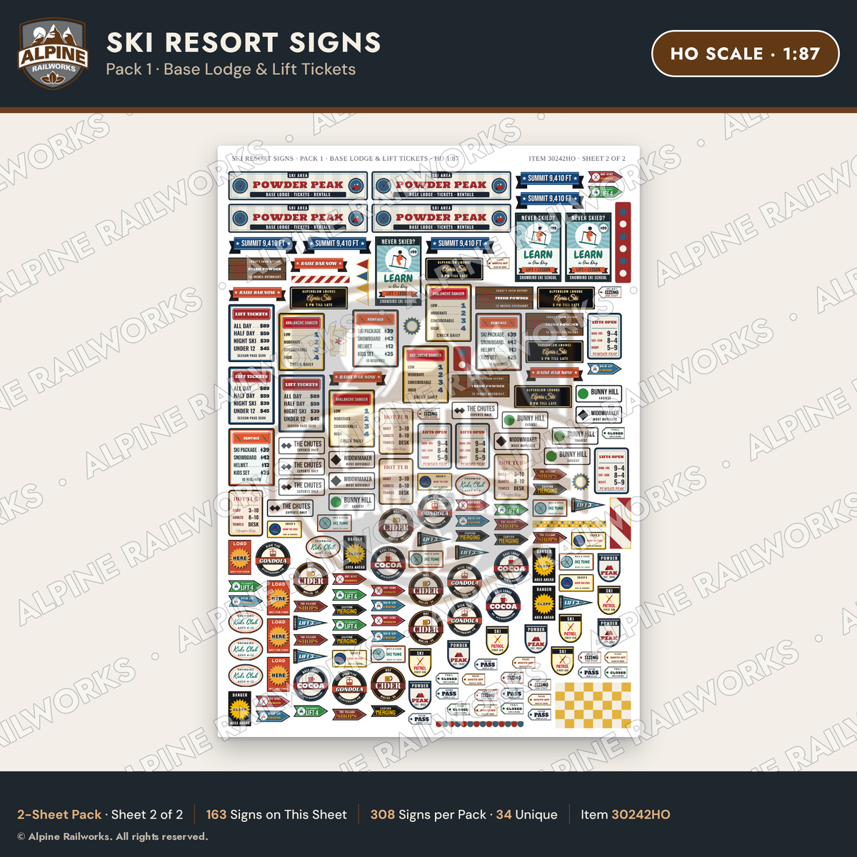 Alpine Railworks 30242HO HO Scale Ski Resort Signs - Base Lodge