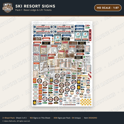 Alpine Railworks 30242HO HO Scale Ski Resort Signs - Base Lodge