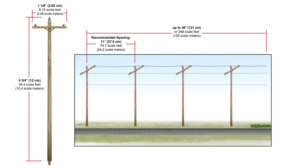 Woodland Scenics US2265 HO Scale Pre-Wired Poles - Single Crossbar