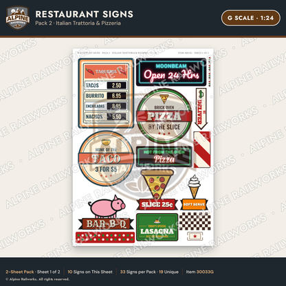 Alpine Railworks 30033G G Scale Restaurant Signs - Italian Trattoria