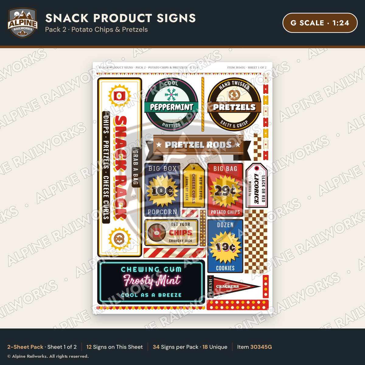 Alpine Railworks 30345G G Scale Snack Product Signs - Potato Chips
