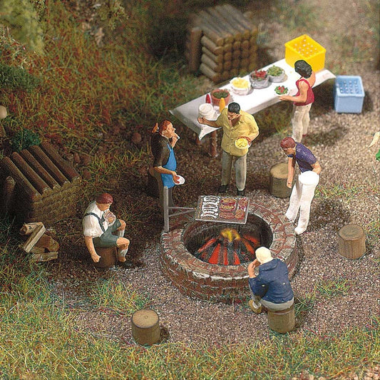Busch 5407 HO Scale Illuminated Campfire & Grill Scene Set