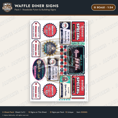 Alpine Railworks 31206G G Scale Waffle Diner Signs - Roadside Pylon