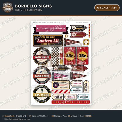 Alpine Railworks 30273G G Scale Bordello Signs - Red Lantern Row